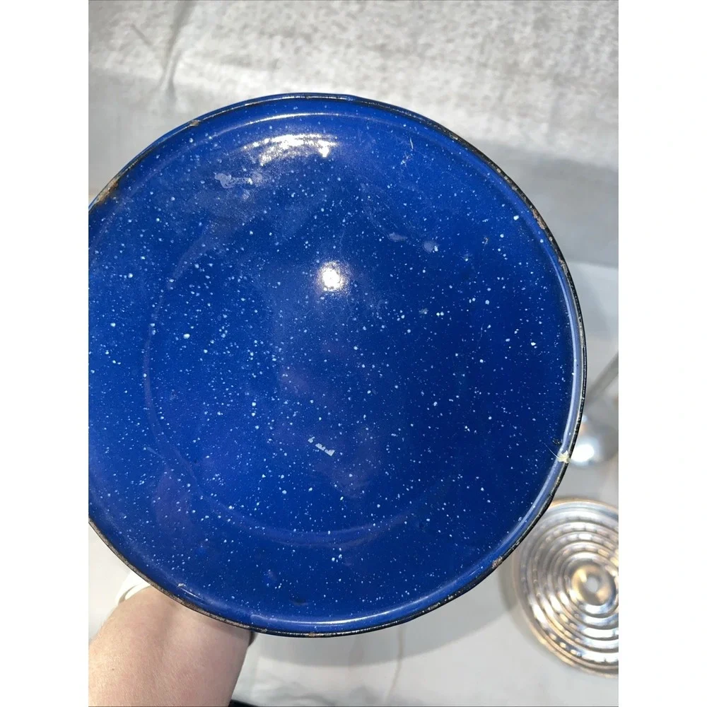 Vintage Blue Speckled Enamel Coffee Pot Campfire Cowboy Kettle Rustic Camping